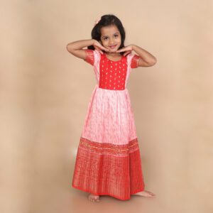 Arvi | Peachish Orange Festive Long Frock - Image 1