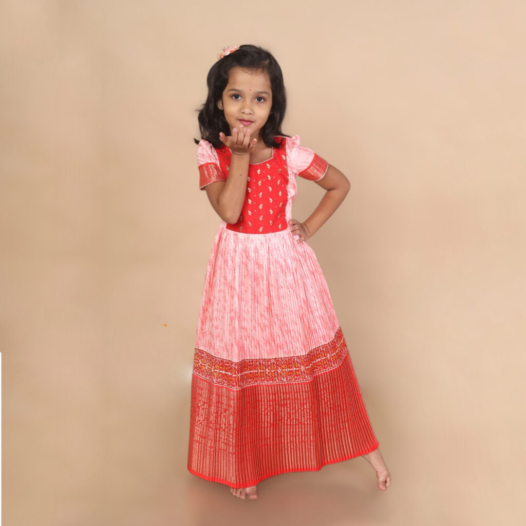 Arvi peachish orange festive long kids frock ready stock limited sizes immediate dispatch
