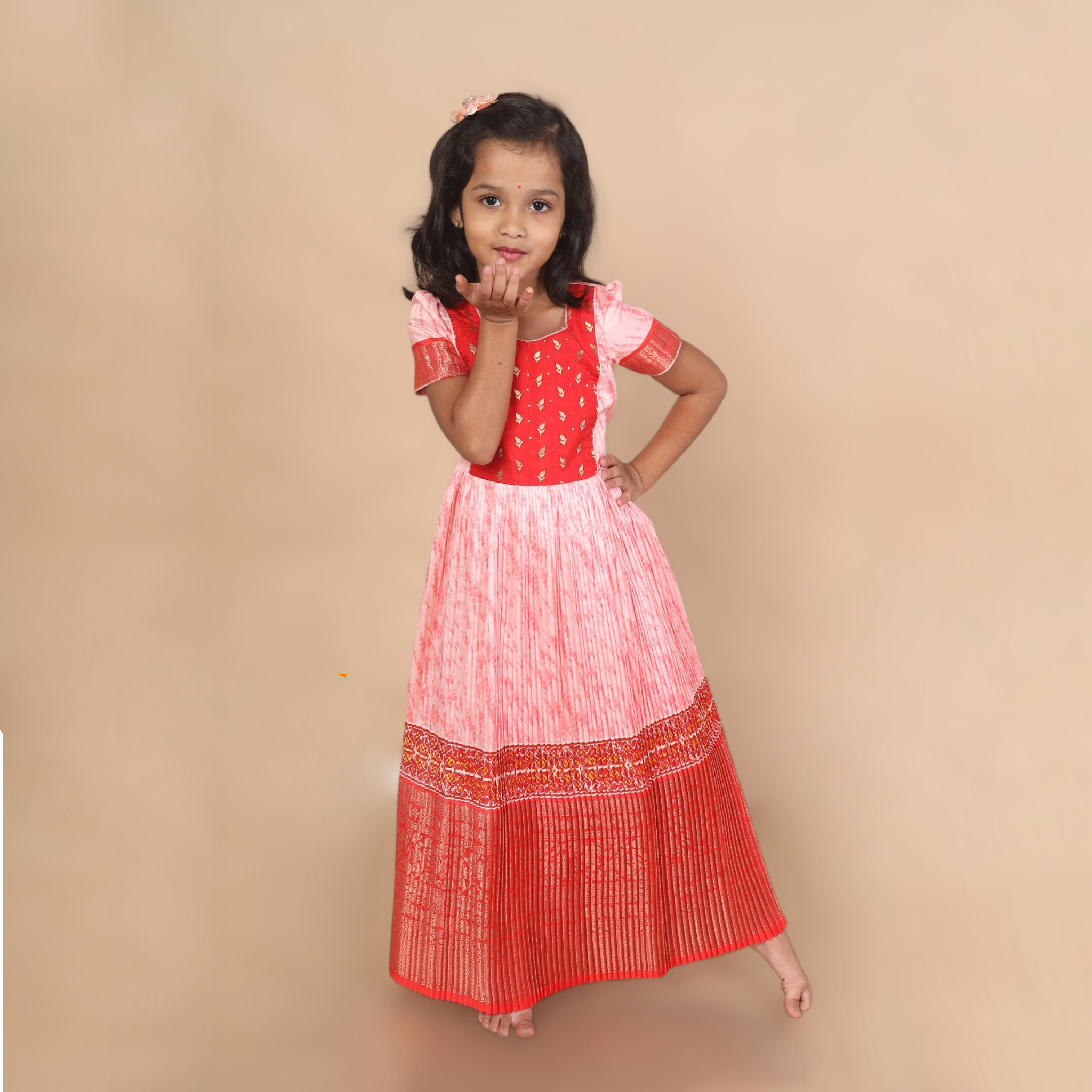 Arvi | Peachish Orange Festive Long Frock - Image 3