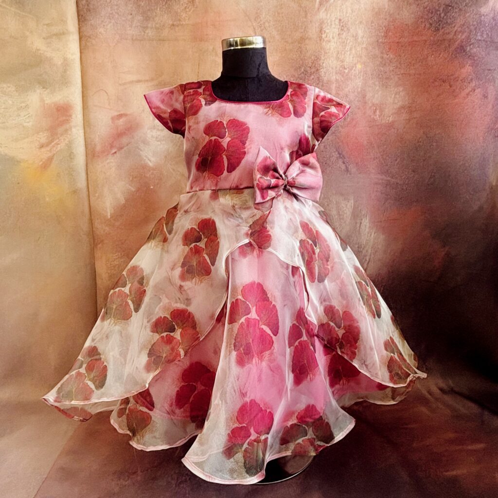 floral layered organza kids frock full look limited stock