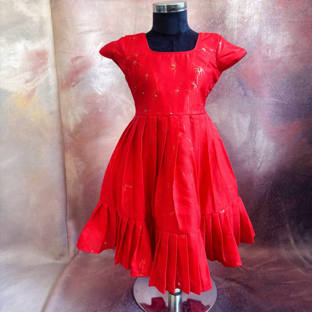 Arvi limited stock scarlet red pleated kids frock immediate dispatch