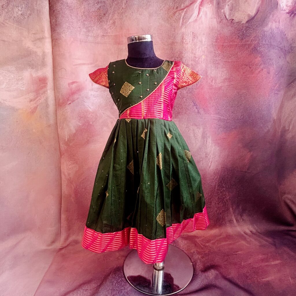 Arvi limited stock green crepe kids frock immediate dispatch