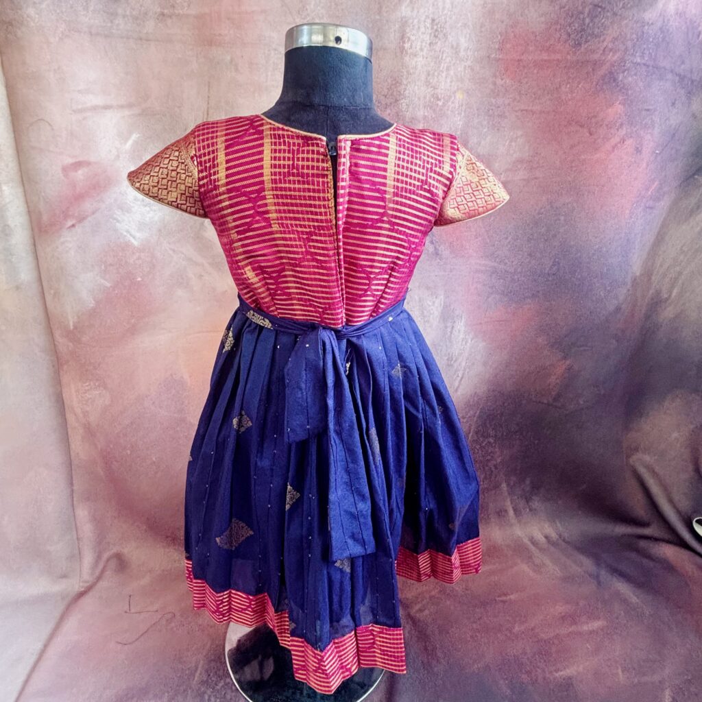 back view Arvi navy pink kids frock ready stock