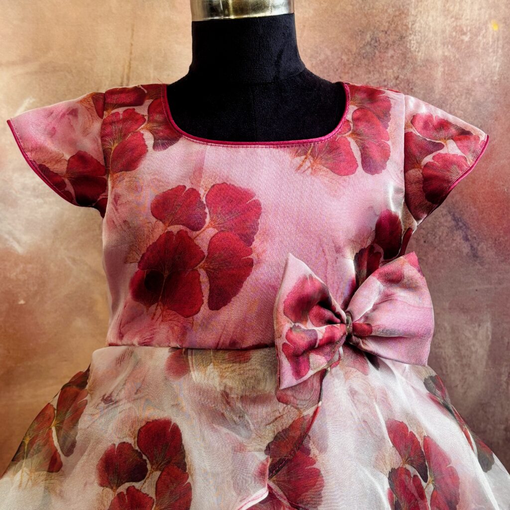 front view floral layered organza kids frock ready stock