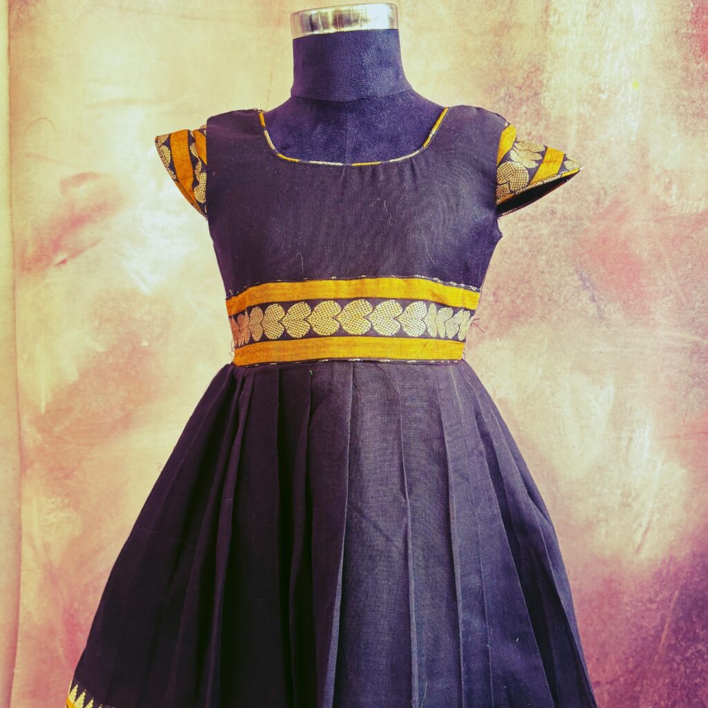 style shot Arvi black with mustard zari kids frock ready stock1