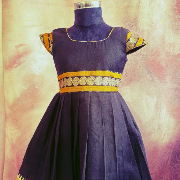 Arvi | Black With Mustard Zari Frock - Image 3