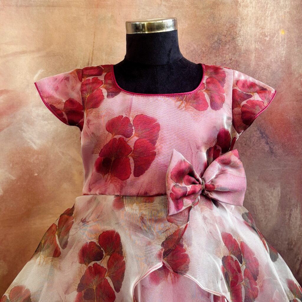 style shot floral layered organza kids frock ready stock