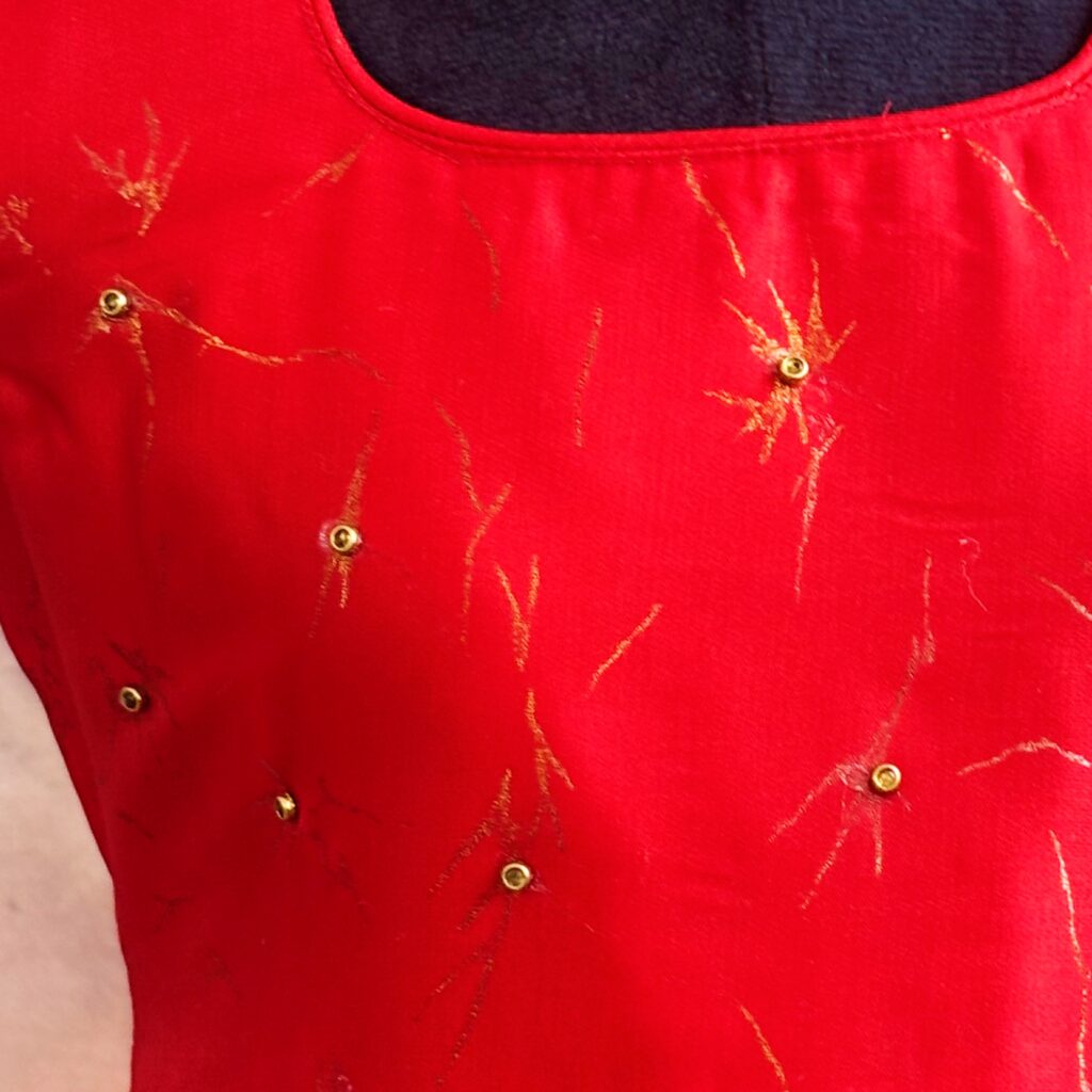 front view Arvi scarlet red pleated kids frock ready stock