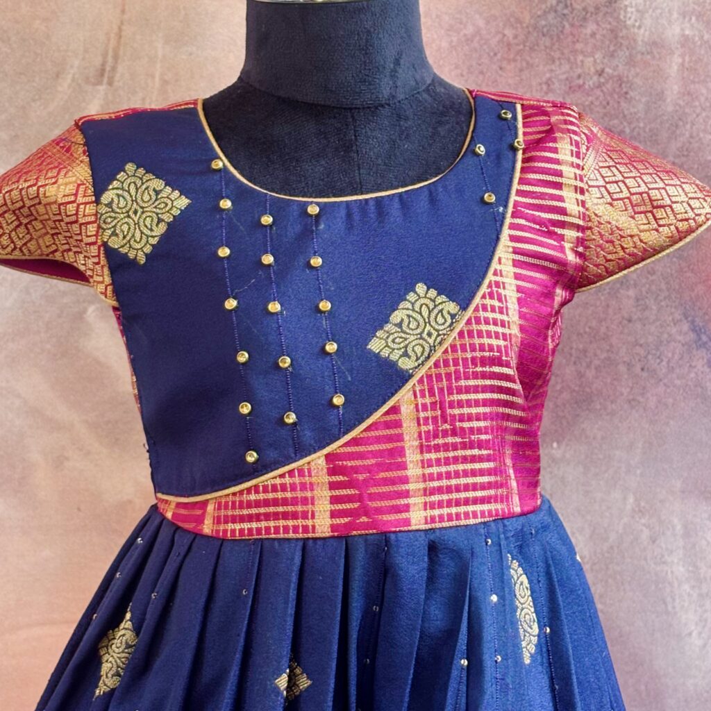 style shot Arvi navy pink kids frock ready stock