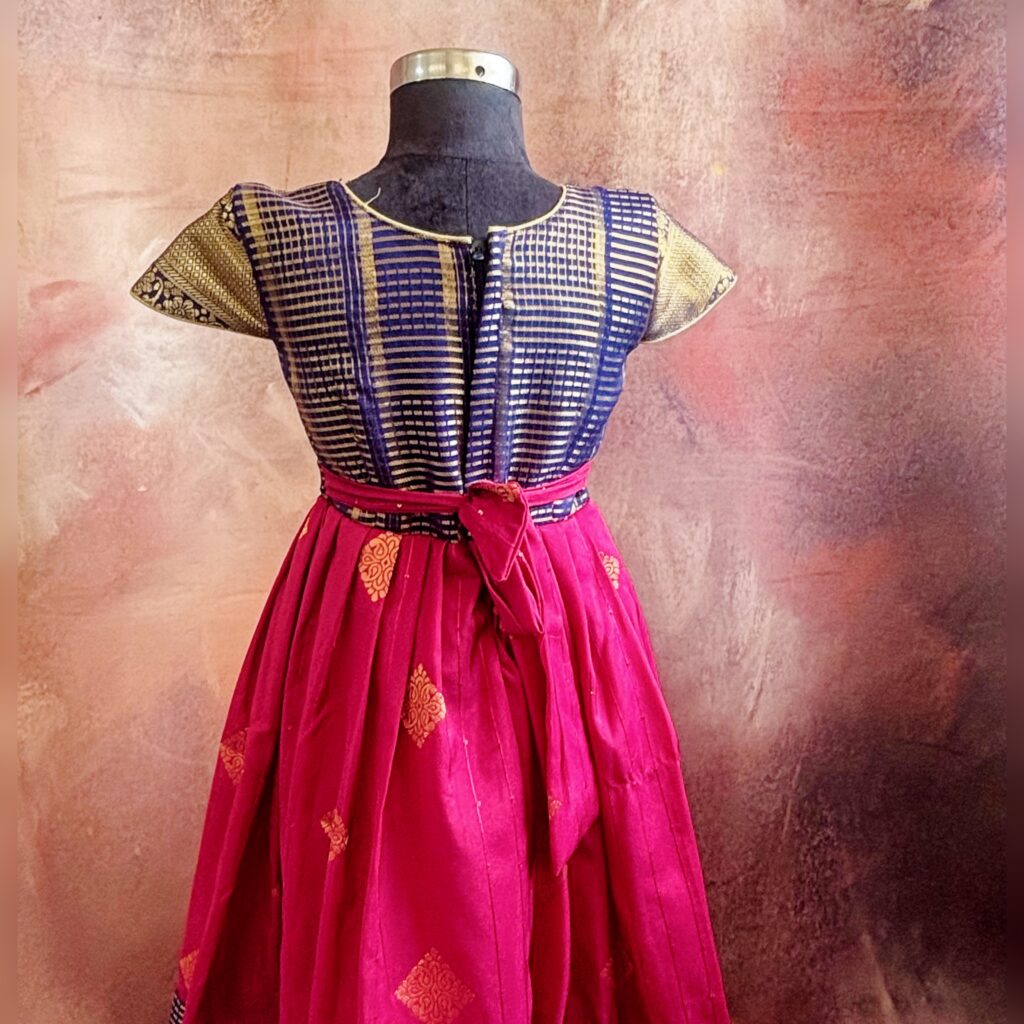 back view Arvi pink crepe kids frock ready stock
