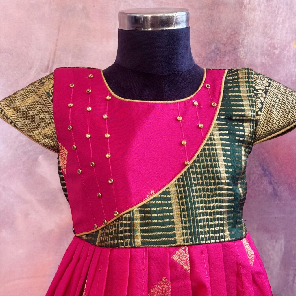 Arvi peach crepe kids frock full look limited stock