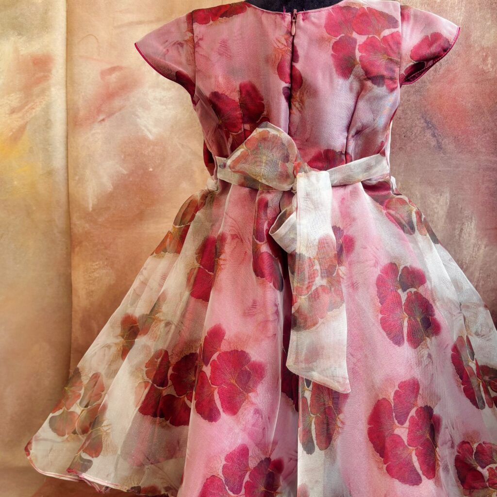 back view floral layered organza kids frock ready stock