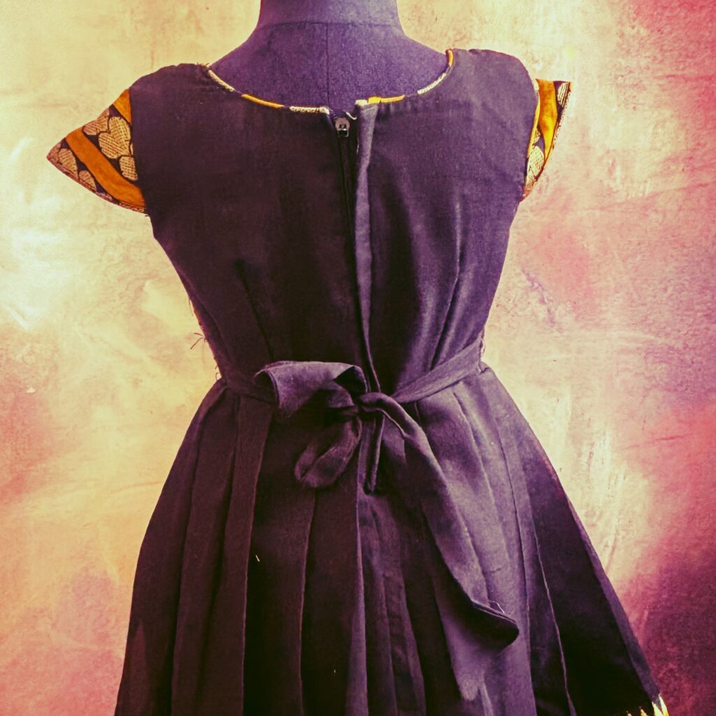 back view Arvi black with mustard zari kids frock ready stock
