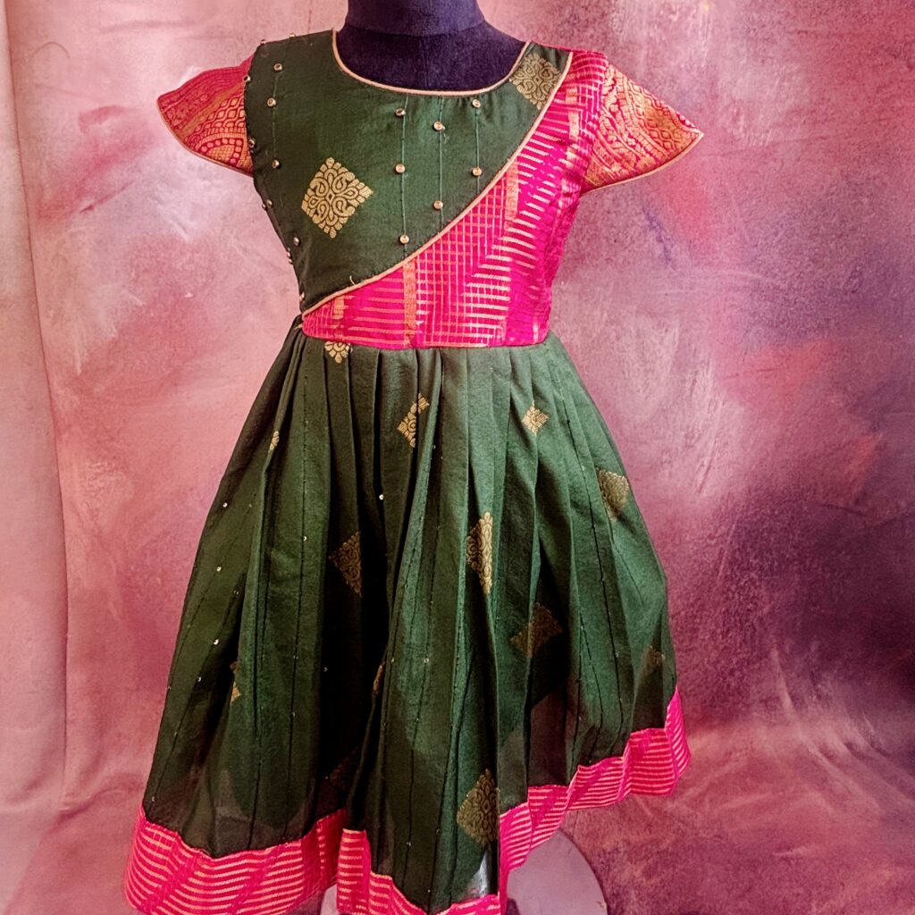 Arvi green crepe kids frock full look limited stock