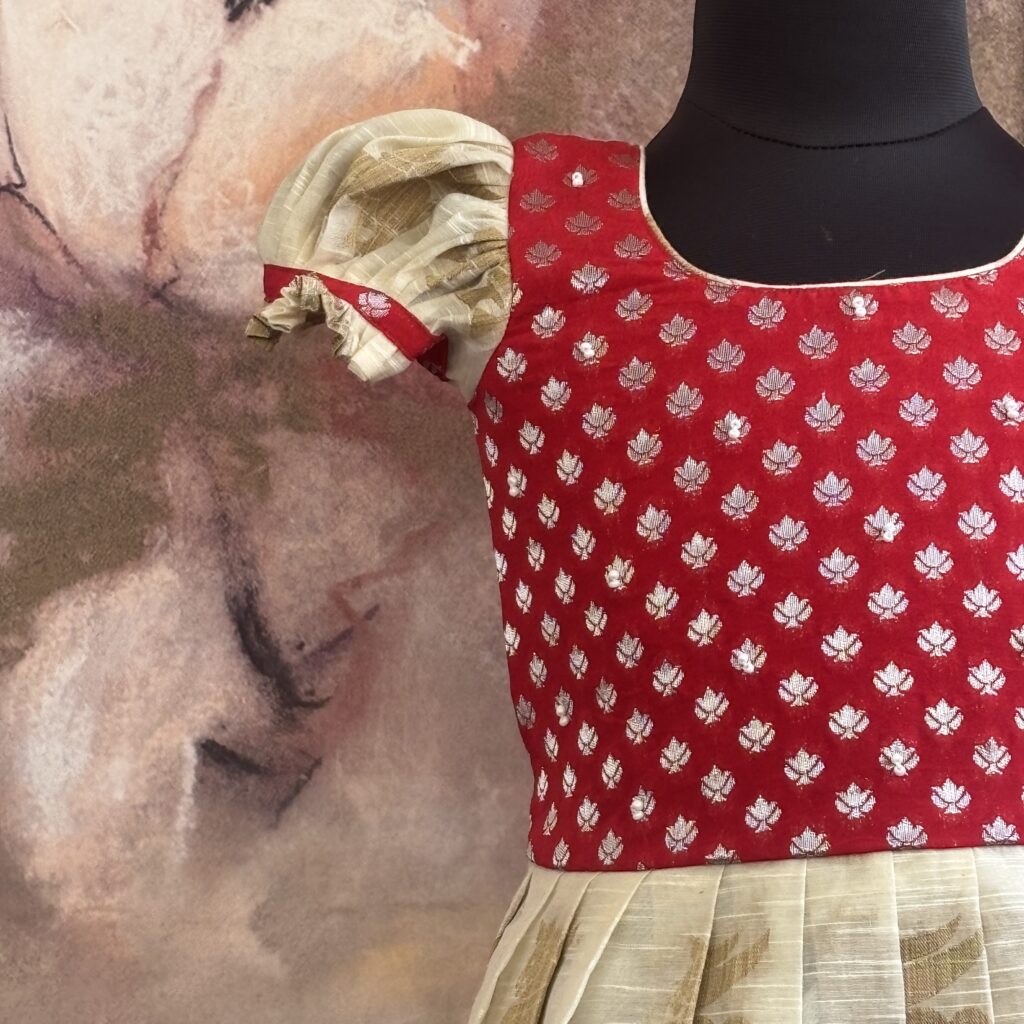 front view Arvi red yoke animal print kids frock1
