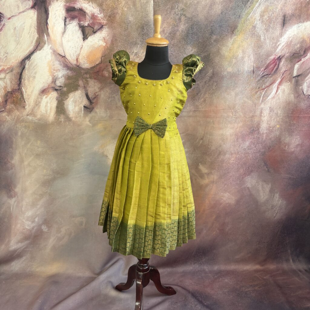 Arvi limited stock mustard green kids frock immediate dispatch