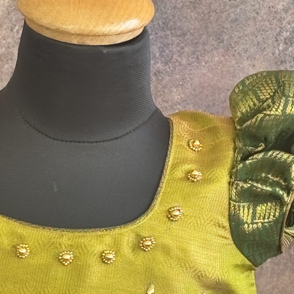 front view Arvi mustard green kids frock ready stock