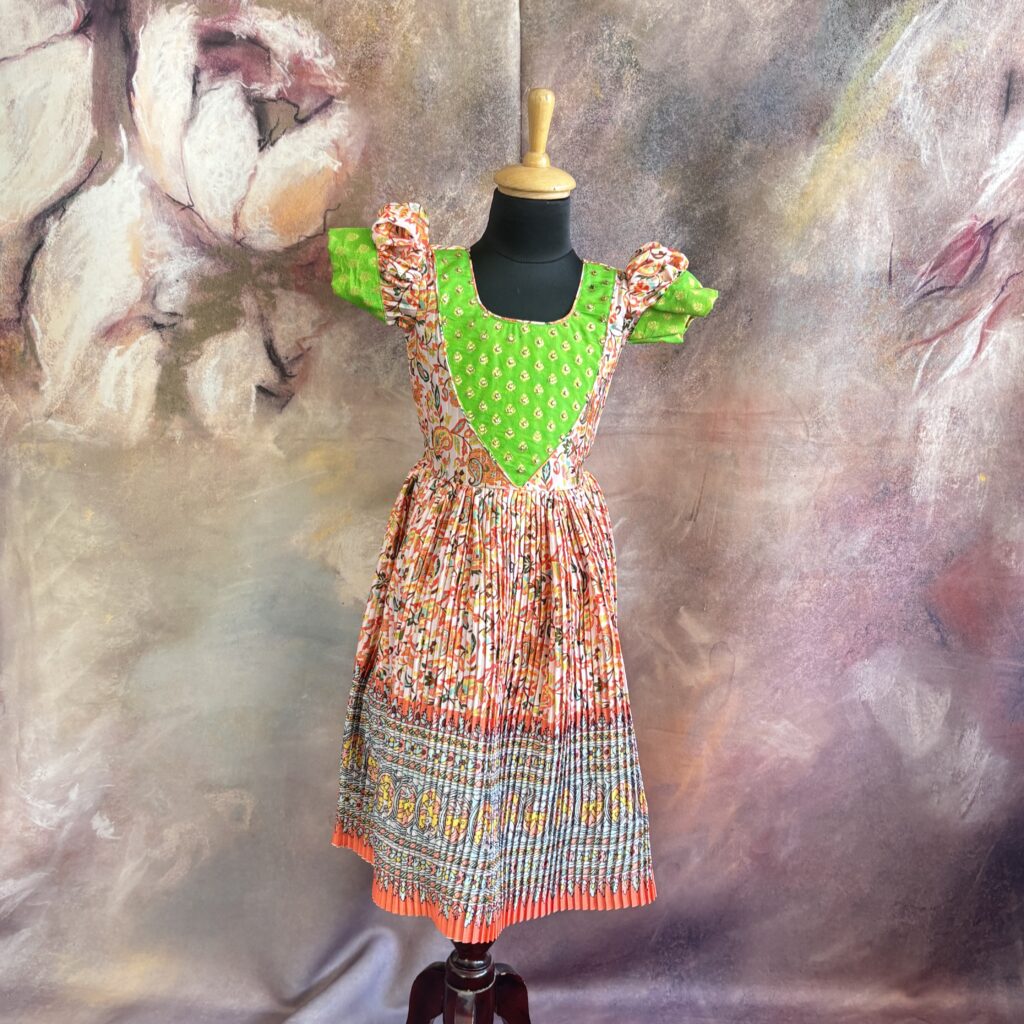 Arvi limited stock floral pleated green kids frock immediate dispatch