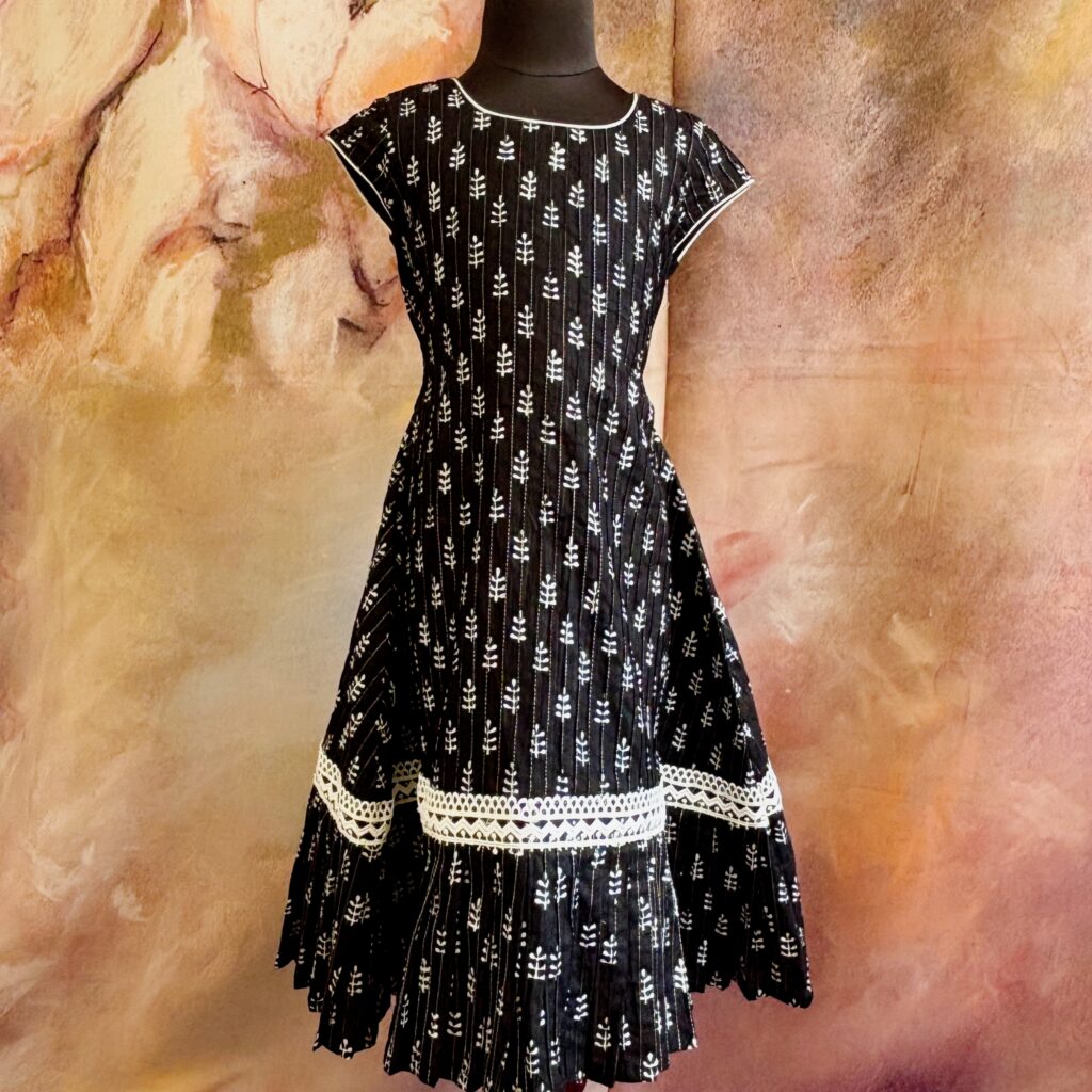 Midnight black A-line cotton frock for girls full view