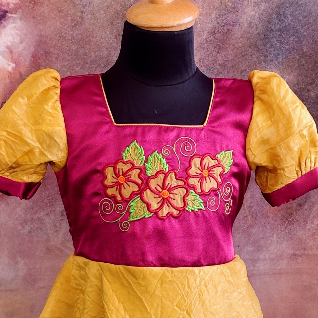 Arvi yellow maroon floral kids frock full look limited stock