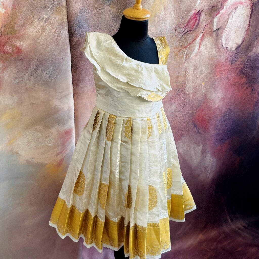 Arvi ruffle cream kids frock ready stock limited sizes immediate dispatch