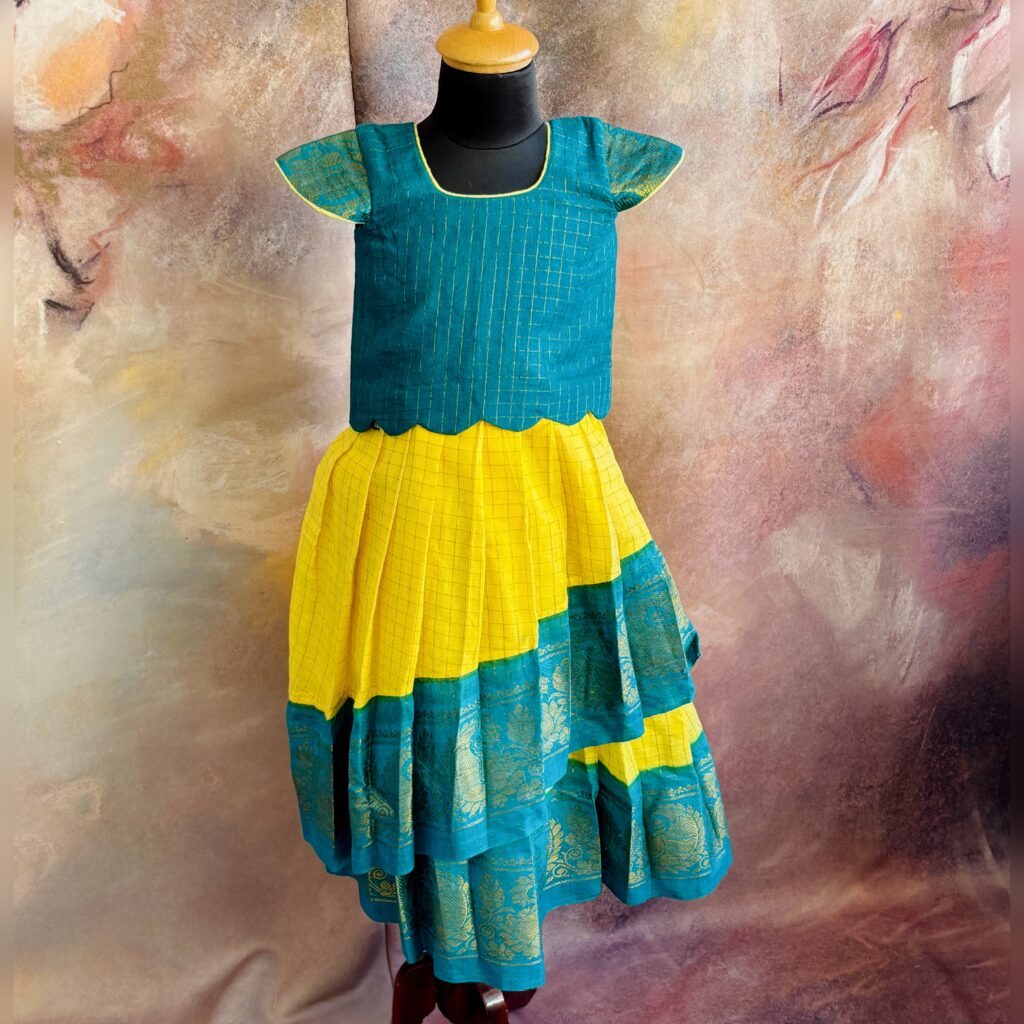 Arvi twilight teal yellow kids frock ready stock limited sizes immediate dispatch