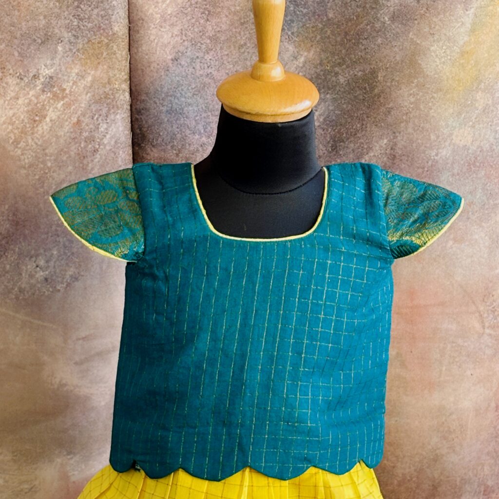 Arvi limited stock twilight teal and yellow kids frock immediate dispatch
