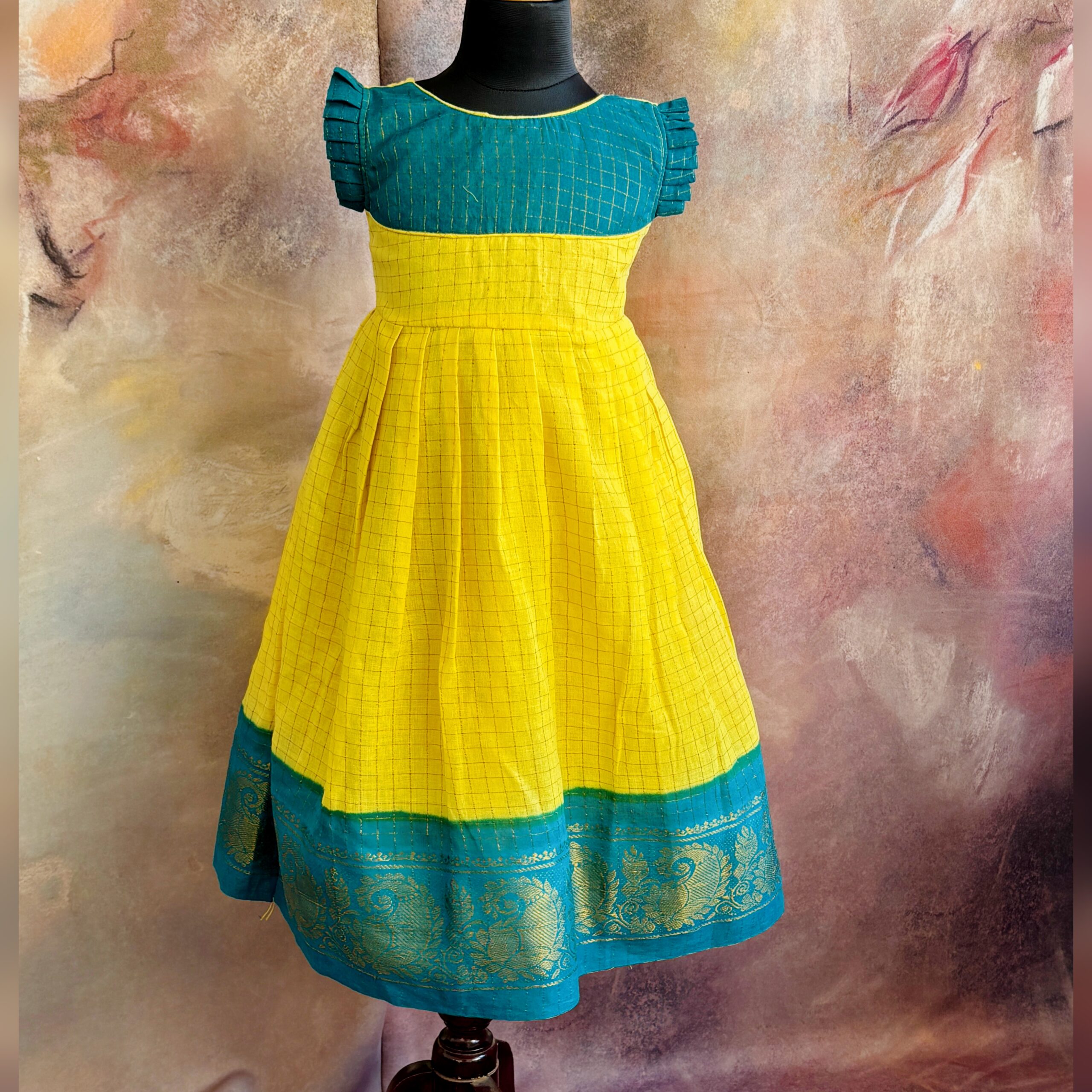 Arvi | Sunshine Grid Yellow Frock - Image 5
