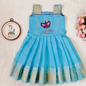 Amora | Little Diva Sungudi Kids Frock - Sky Blue