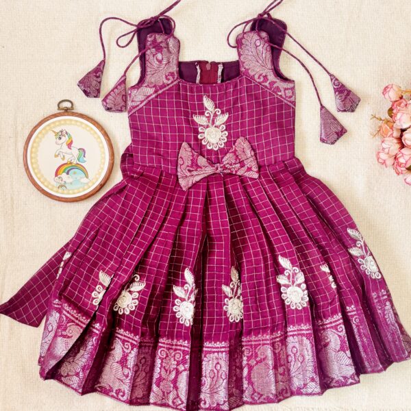 Amora | Little Diva Sungudi Kids Frock - Purple - Image 2