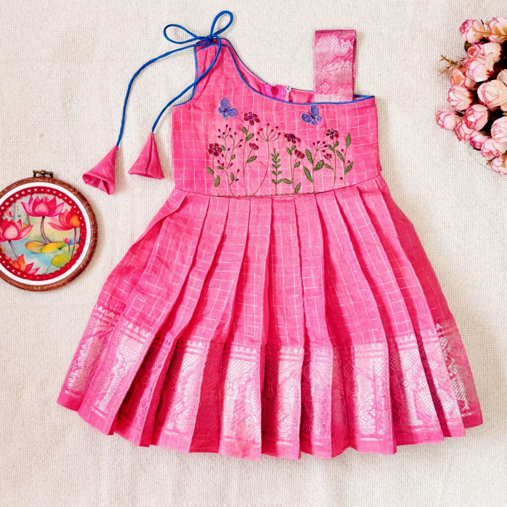 embroidered kids festive frock full front view1