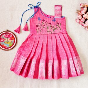 Amora | Little Diva Sungudi Kids Frock - Peach - Image 2