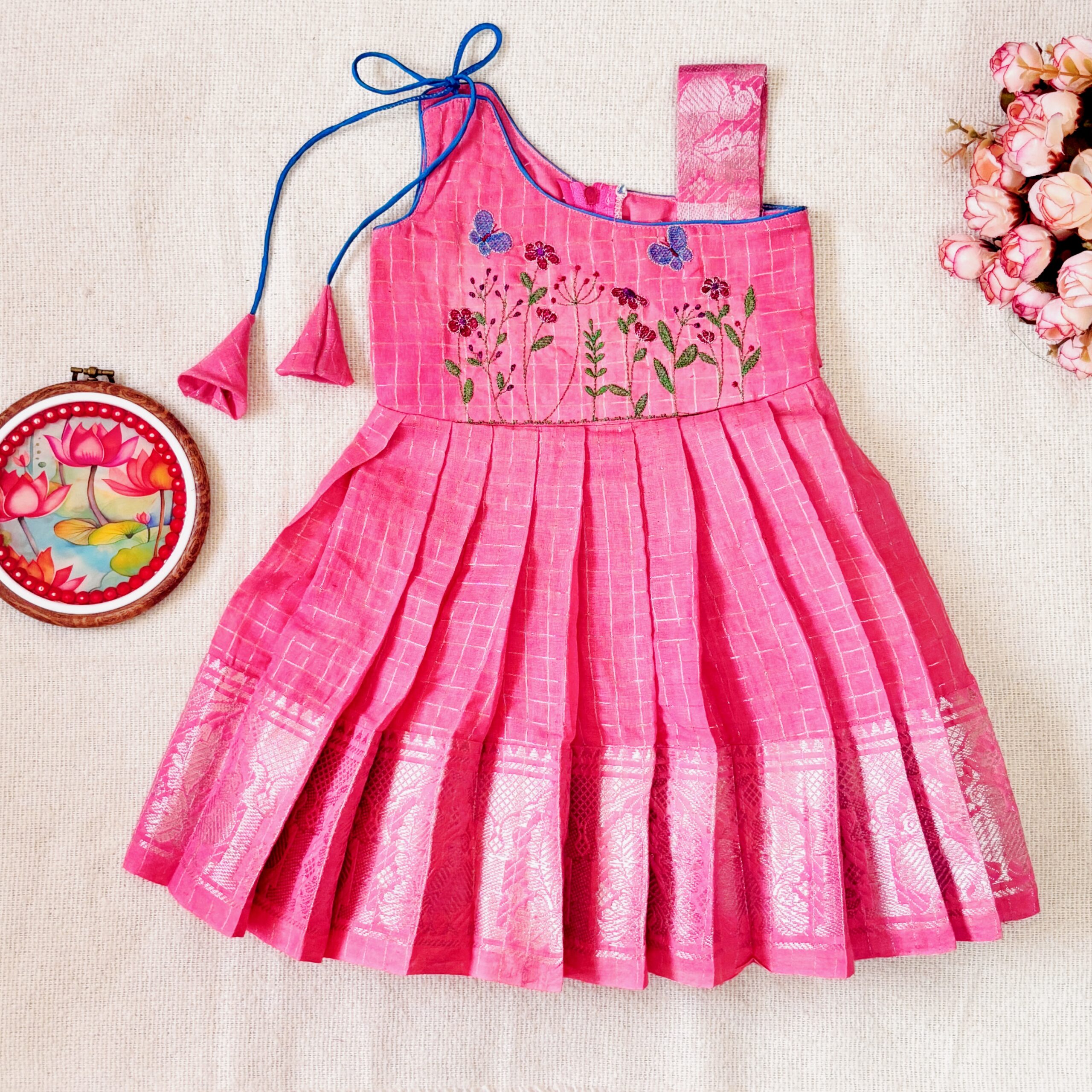 Amora | Little Diva Sungudi Kids Frock - Peach - Image 2