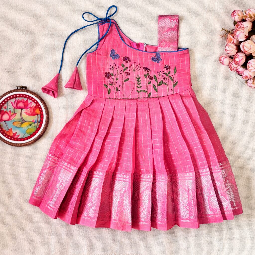 embroidered kids festive frock full front view 56