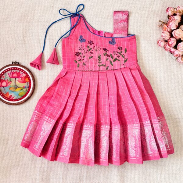 Amora | Little Diva Sungudi Kids Frock - Peach