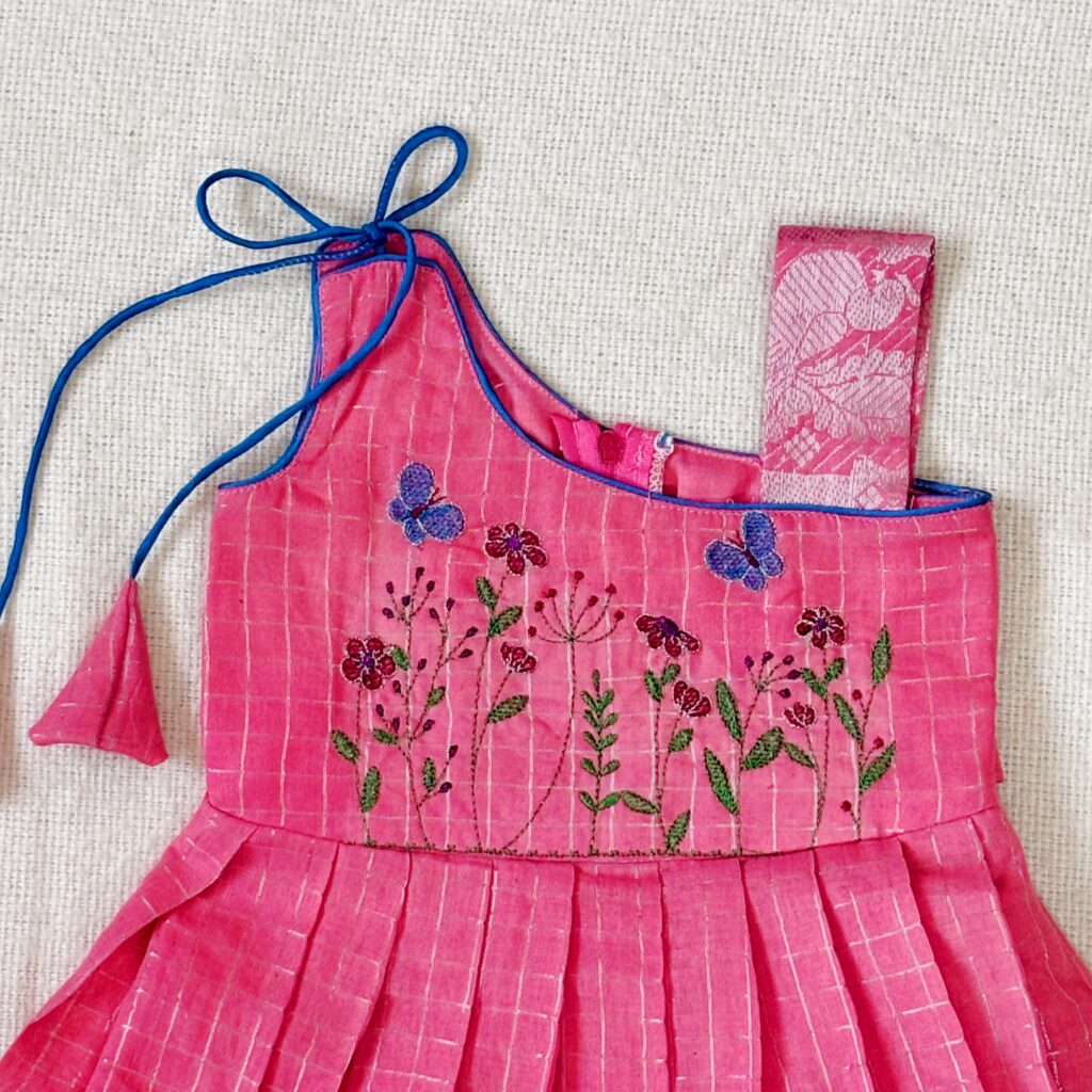 embroidered kids festive frock full front view 2