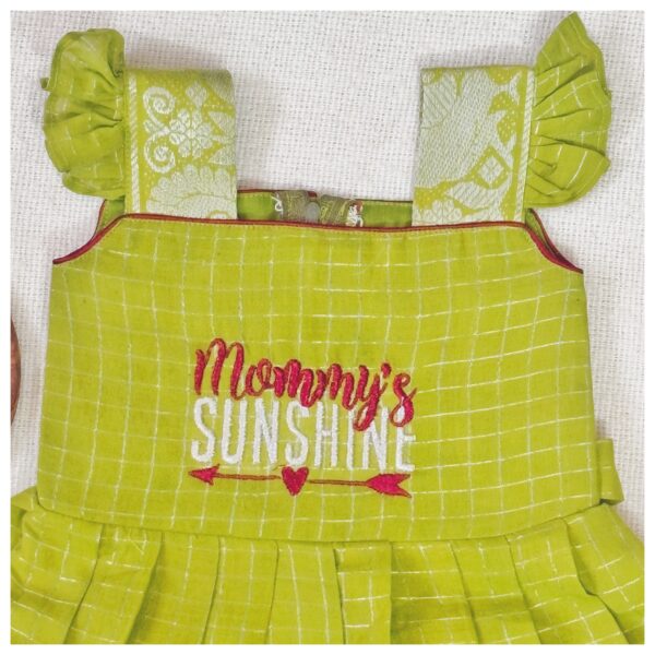 Amora | Little Diva Sungudi Kids Frock - Green - Image 2