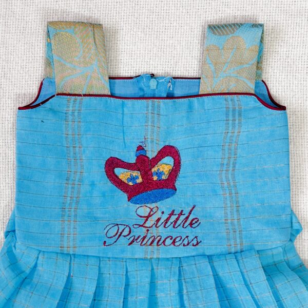 Amora | Little Diva Sungudi Kids Frock - Sky Blue - Image 3