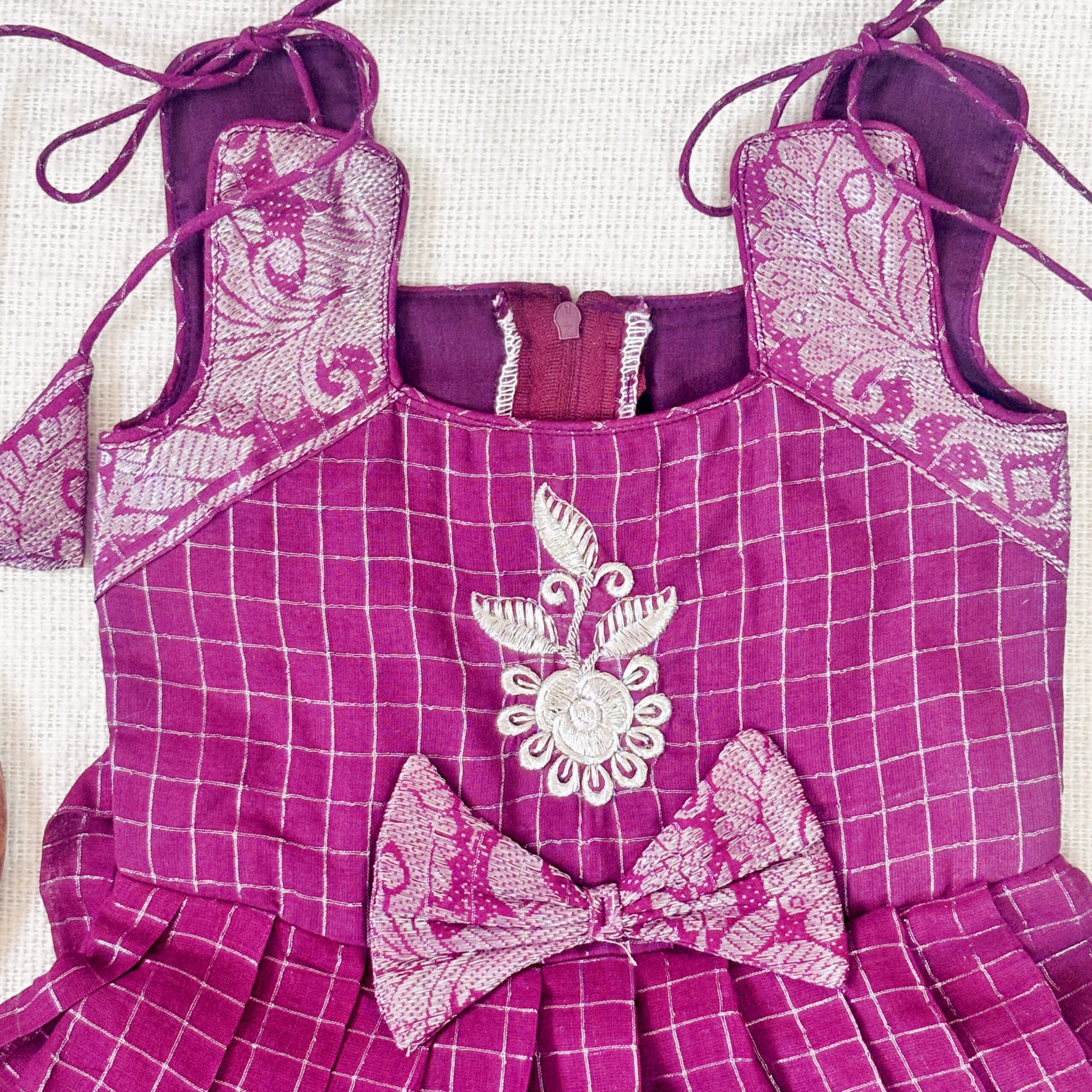 Amora | Little Diva Sungudi Kids Frock - Purple - Image 4