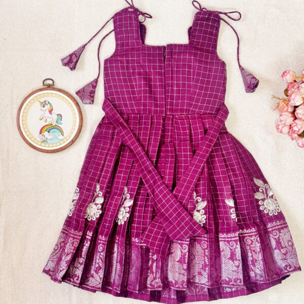 Amora | Little Diva Sungudi Kids Frock - Purple - Image 5
