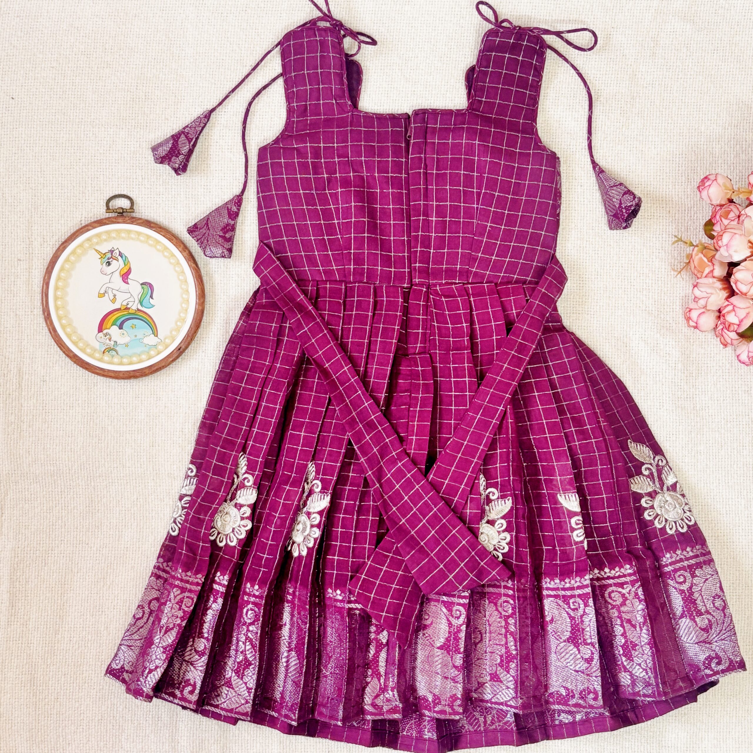 Amora | Little Diva Sungudi Kids Frock - Purple - Image 5