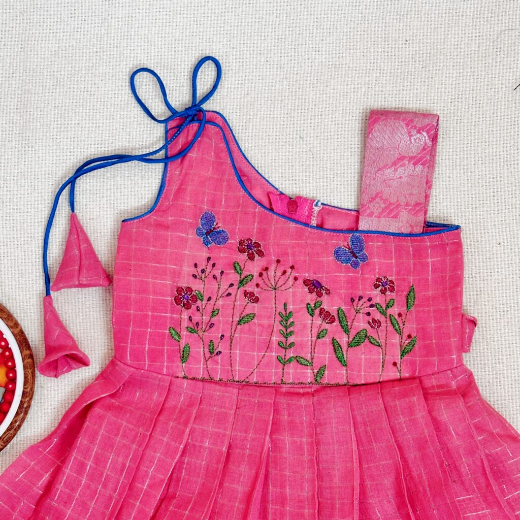 embroidered kids festive frock full front view 4