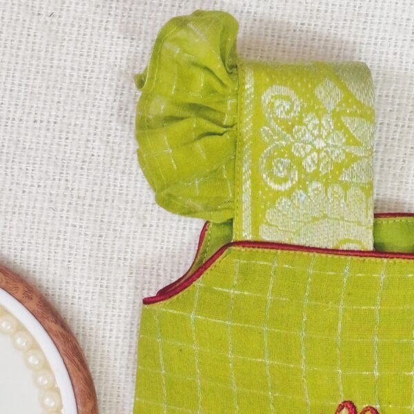 Amora | Little Diva Sungudi Kids Frock - Green - Image 4