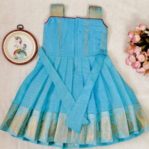 Amora | Little Diva Sungudi Kids Frock - Sky Blue - Image 5