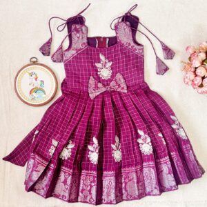 Amora | Little Diva Sungudi Kids Frock - Purple - Image 1
