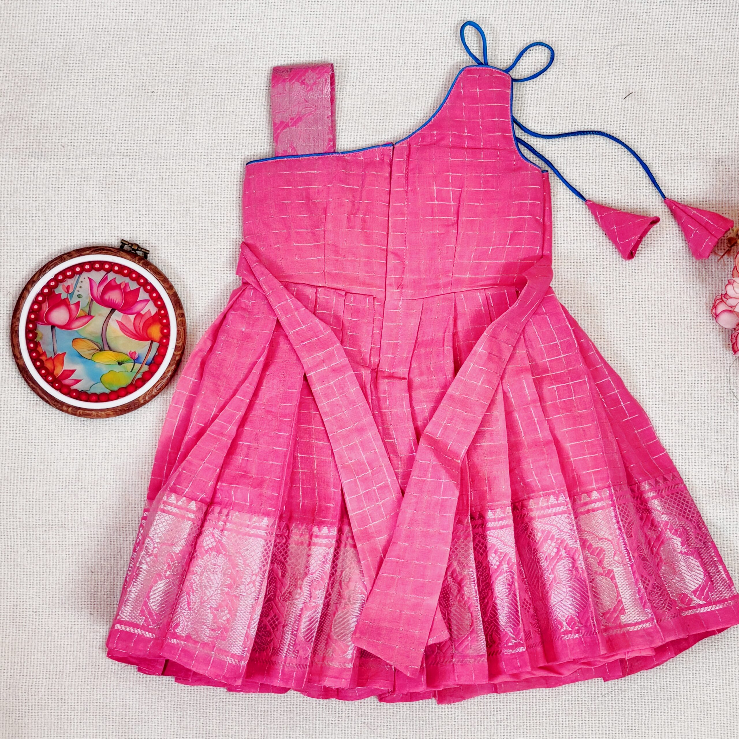 Amora | Little Diva Sungudi Kids Frock - Peach - Image 6