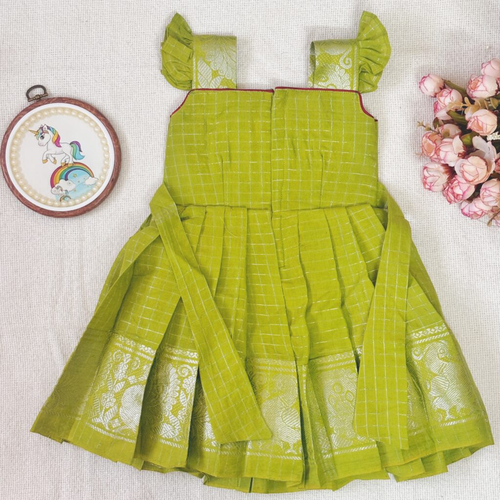 Sky blue Sungudi kids frock full back view