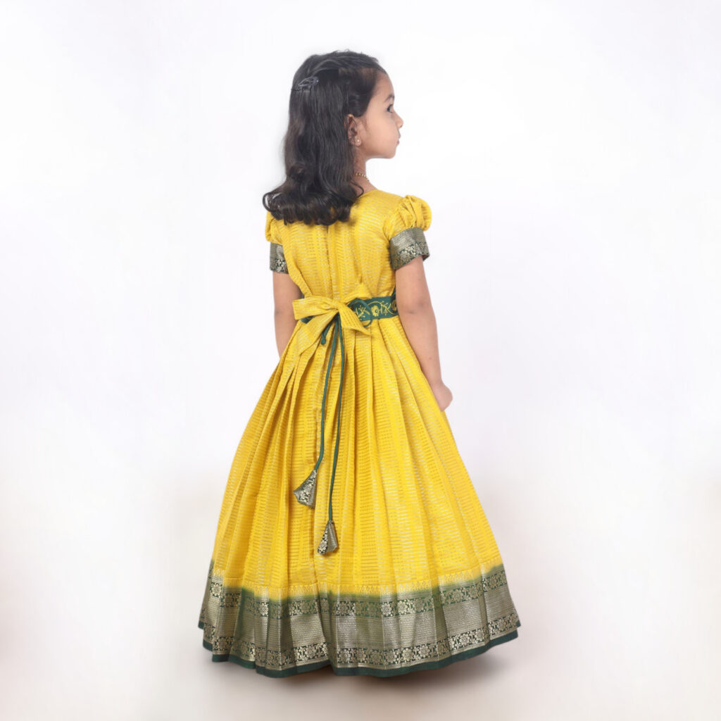 Bottle green embroidery detail on ethnic girls gown