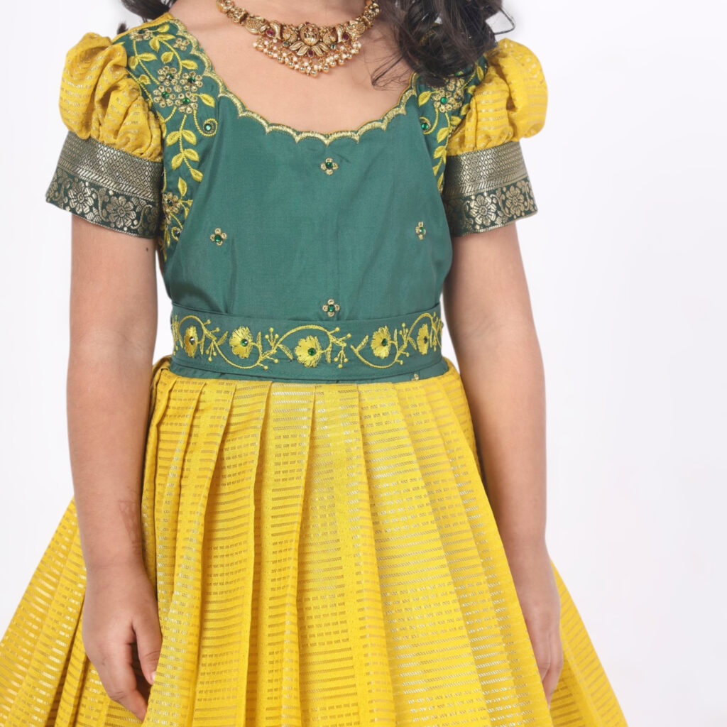 Mustard yellow customised long gown for girls