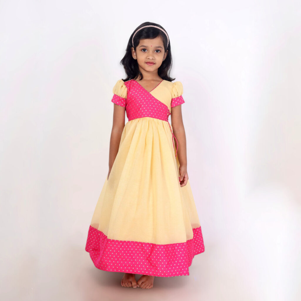 Full length girls pink long frock festive design